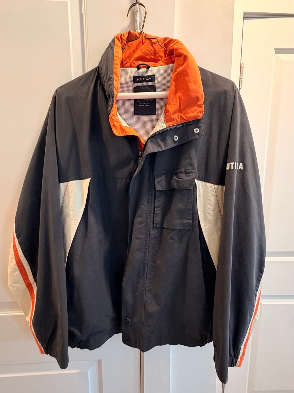 Nautica Men's Black, Orange & White Colorblock Windbreaker